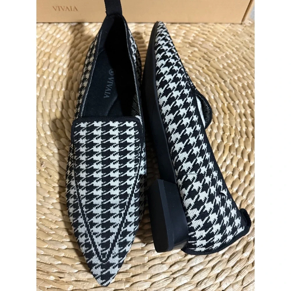 VIVAIA Houndstooth Pointed Toe‎ Knit Loafers Low Heel Size EU/39 US/8 NWT